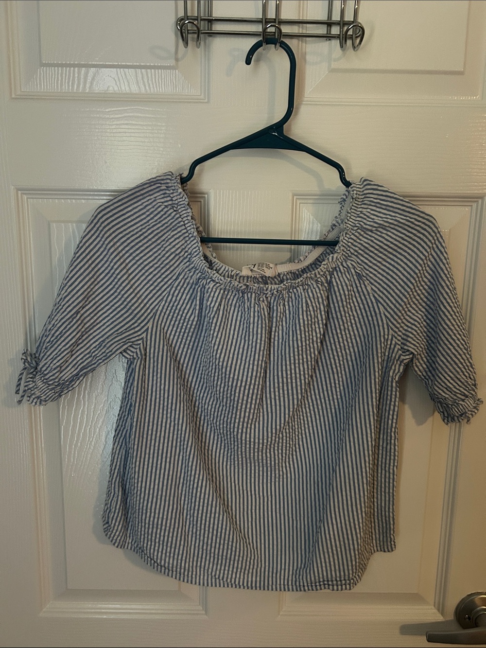 H&M Blue & White Striped Off-Shoulder Blouse